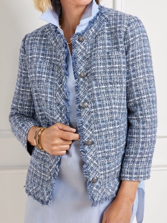 Talbots Jackets & Blazers - Talbots blue tweed lady jacket blazer with a silver tone button front